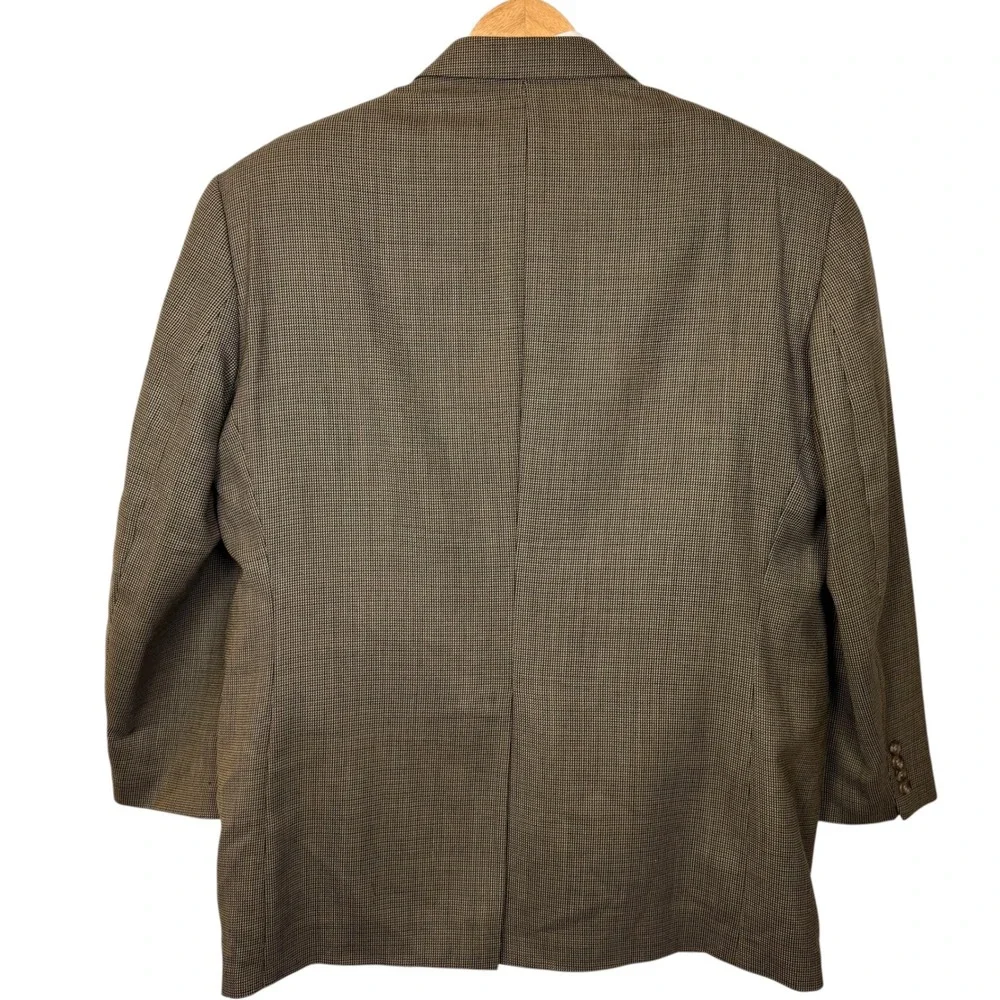 Vtg Lauren Ralph Lauren 100% Wool Houndstooth Sport Coat 48R Tan Made in Canada